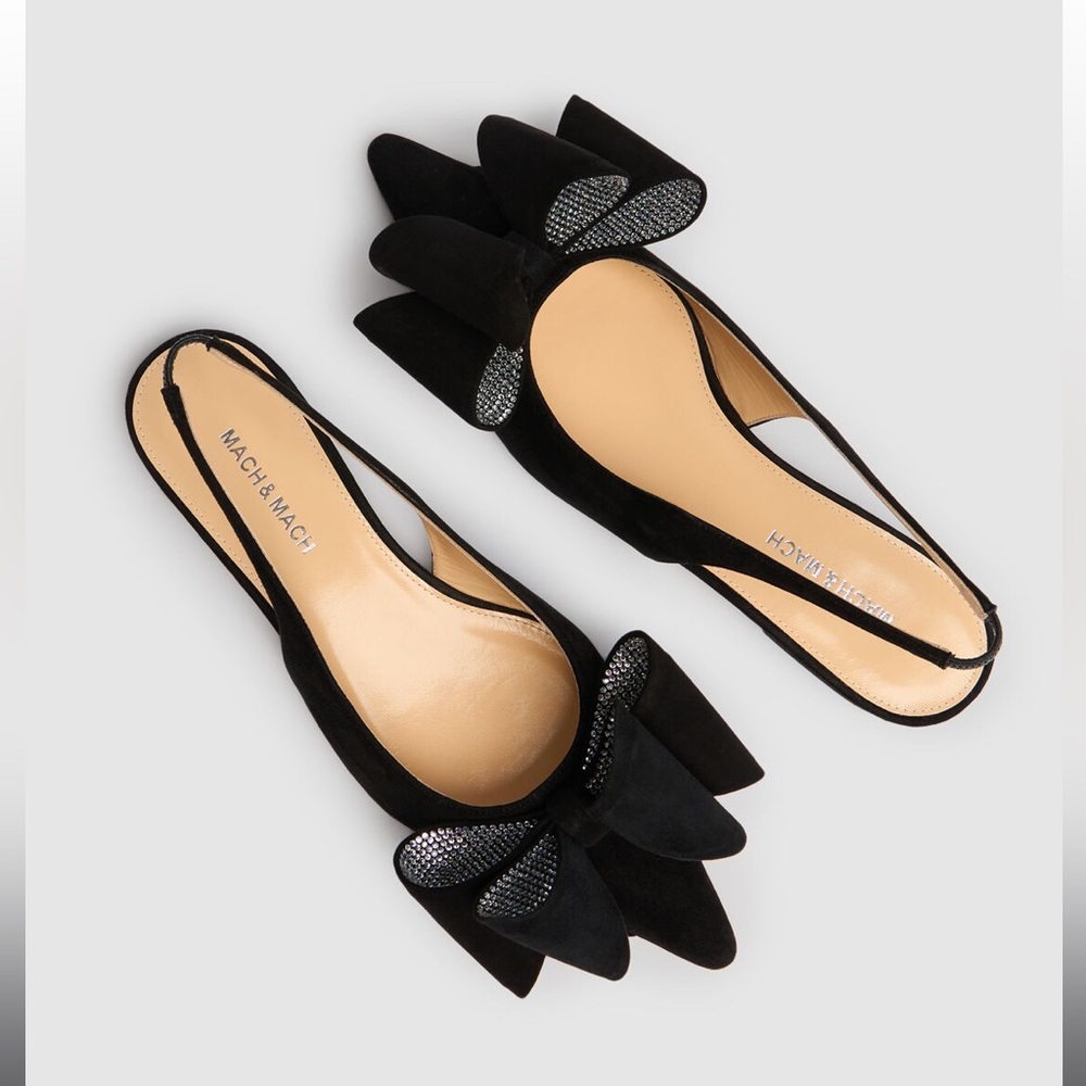 Mach & Mach 15mm Le Cadeau Suede Slingback Flats Black various sizes available